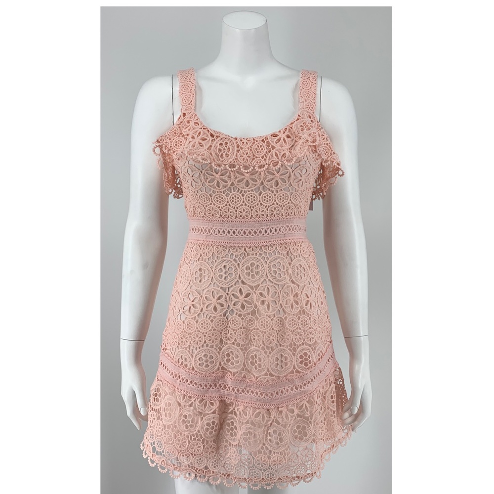 Lovers + Friends Blush Pink Crochet Lace Mini Dress